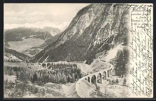 AK Bergün, Albula-Bahn mit Viaduct I. II. III. & Lena-Viaduct, schweizer Eisenbahn