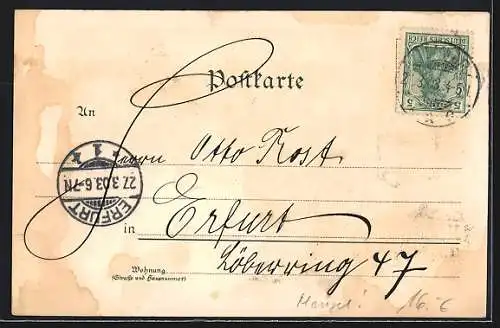 Lithographie Weimar / Thüringen, Ortspartie, Blick auf Schloss und Kriegerdenkmal