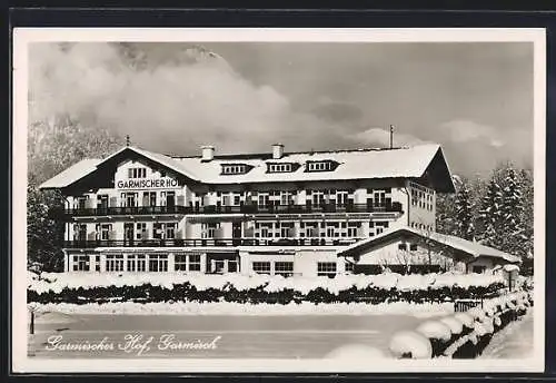 AK Garmisch, Hotel Garmischer Hof im Winter