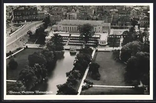 AK Weimar / Thüringen, Gaststätte Weimarhalle aus der Vogelschau