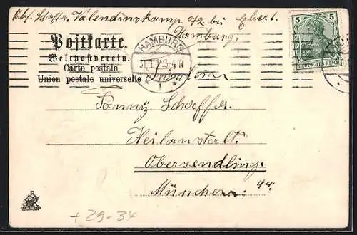 Passepartout-Lithographie Hamburg-Uhlenhorst, Uferpartie, Weinblatt