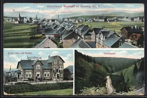 AK Neustadt am Rennsteig, Christ`s Hotel und Pension, Tannengrund, Teilansicht