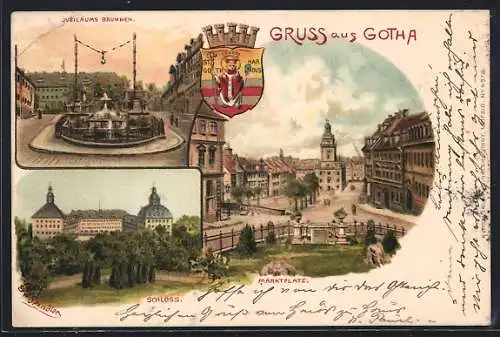 Künstler-AK Erwin Spindler: Gotha, Marktplatz, Jubiläums-Brunnen, Schloss