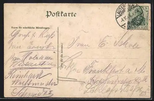 Künstler-AK Lauterbach / Hessen, Generalansicht, der Marktplatz, das Stadtwappen