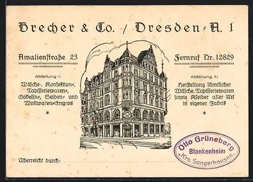 AK Dresden, Geschäft Brecher & Co., Amalienstrasse 23