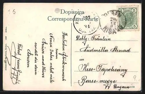 AK Kotor, Strassenpartien, Boote im Hafen, Bergpanorama