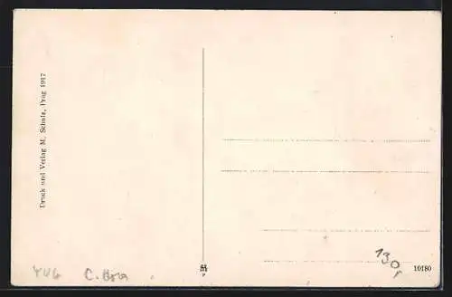 AK Perast, Ortsansicht mit Kirche und Bergpanorama