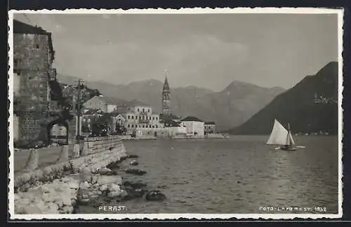 AK Perast, Panorama mit Bergen