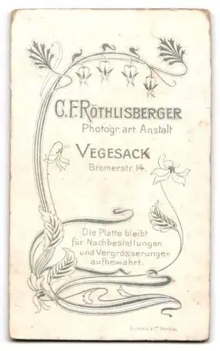 Fotografie C. F. Röthlisberger, Vegesack, Bremerstr. 14, Porträt einer Dame