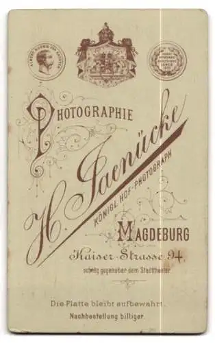 Fotografie H. Jaenücke, Magdeburg, Kaiser Strasse 94, Portrait eines Mannes