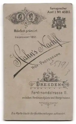 Fotografie Hahn`s Nachf., Dresden, Ferdinandstrasse 11, Porträt einer jungen Frau