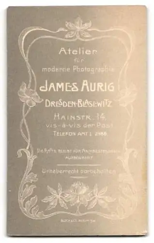 Fotografie James Aurig, Dresden-Blasewitz, Hainstrasse 14, Porträt einer jungen Frau