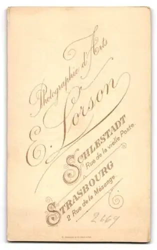 Fotografie E. Lorson, Strasbourg, 2 Rue de la Mésange, Porträt einer jungen Frau
