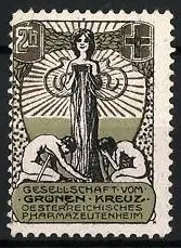 Reklamemarke Österreich, Gesellschaft vom Grünen Kreuz, Engel mit zwei knienden Figuren