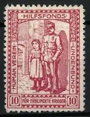 Reklamemarke Hilfsfonds, Für erblindete Krieger, K.k. Soldat mit Kind