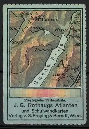 Reklamemarke Wien, J.G. Rothaugs Atlanten, Landkarte Gardasee