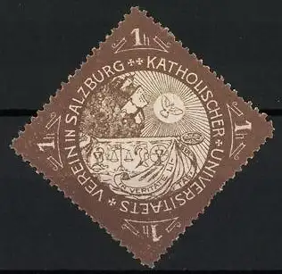 Reklamemarke Salzburg, Katholischer Universitätsverein, Engel und Wappen