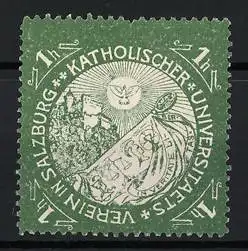 Reklamemarke Salzburg, Katholischer Universitäts-Verein, Wappen mit Taube und Fahne