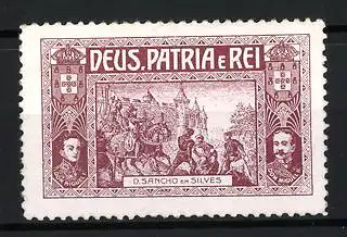 Reklamemarke Portugal, Deus Patria e Rei, D. Sancho in Silves, Portrait Dom miguel I. & II. König von Portugal