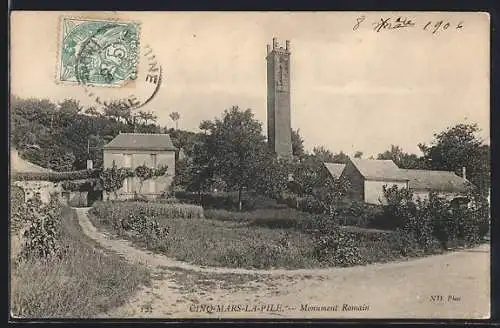 AK Cinq-Mars-la-Pile, Monument Romain et paysage rural