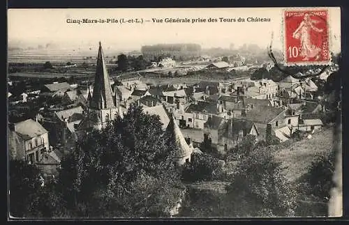 AK Cinq-Mars-la-Pile, Vue Générale prise des Tours du Château