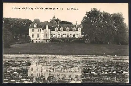 AK Cerelles, Château de Baudry et son reflet dans le miroir d`eau