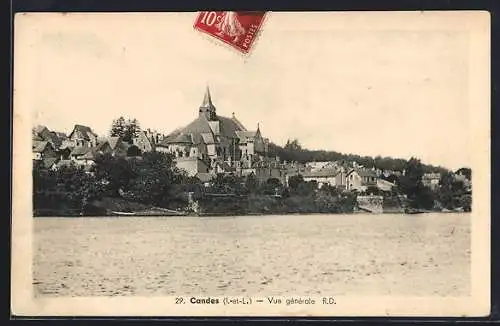 AK Candes, Vue générale du village et de l`église au bord de la rivière