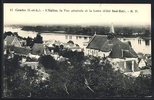 AK Candes, L`Église, la Vue générale et la Loire (Côté Sud-Est)