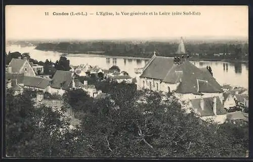 AK Candes, L`Église, la Vue générale et la Loire (côté Sud-Est)