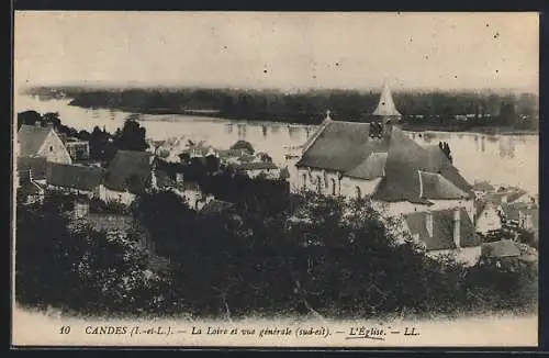 AK Candes, La Loire et vue générale (sud-est), L`Église