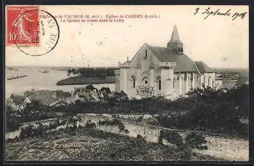 AK Candes, Église et la Vienne se jetant dans la Loire