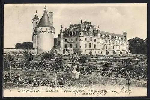 AK Chenonceaux, Le Château, Facade occidentale, Vue des Jardins