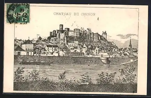 AK Chinon, Château de Chinon surplombant la ville et la rivière