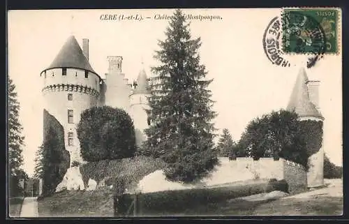 AK Cère, Château de Montpoupon majestueux avec ses tours imposantes et ses arbres environnants