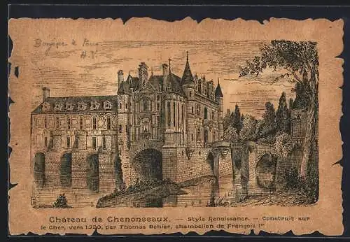 Künstler-AK Chenonceaux, Château Renaissance sur le Cher, construit par Thomas Bohier, chambellan de Francois Ier