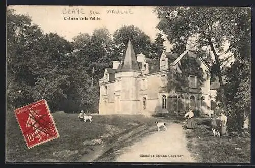 AK Braye-sur-Maulne, Château de la Vallée avec chiens et promeneurs dans le parc