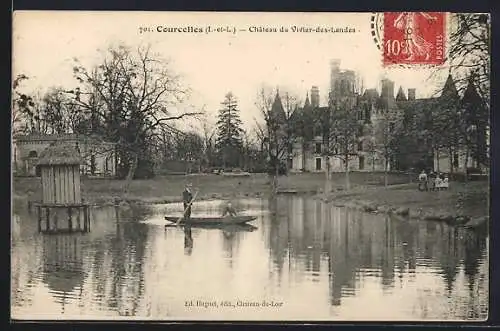 AK Courcelles, Château du Violer-des-Landes avec étang et barque