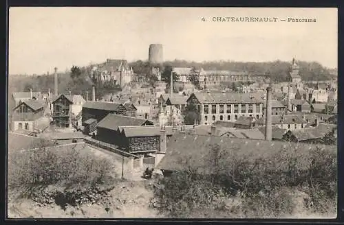 AK Châteaurenault, Panorama de la ville avec bâtiments historiques et tour en arrière-plan