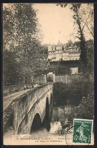 AK Rigny-Ussé, Pont et Château en perspective