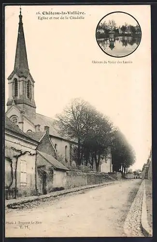 AK Château-la-Vallière, Église et rue de la Citadelle, Château du Vivier des Landes