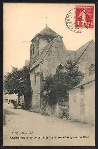 AK Cheillé, L`Église et son Chêne, vue du Midi