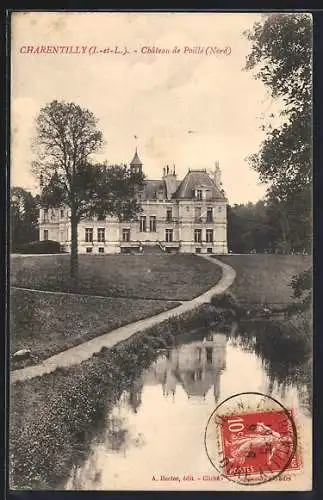 AK Charentilly, Château de Poillé avec reflet dans l`eau