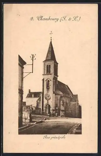 AK Chambourg, Église et rue principale