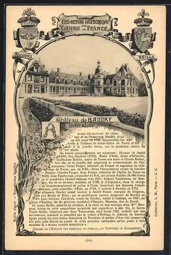 AK Baudry, Château de Baudry en Indre-et-Loire avec jardins et blason