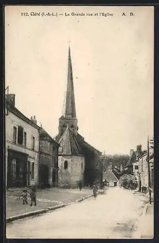 AK Cléré, La Grande rue et l`Église