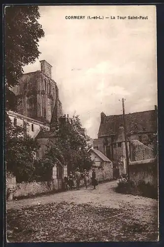 AK Cormery, La Tour Saint-Paul et rue animée