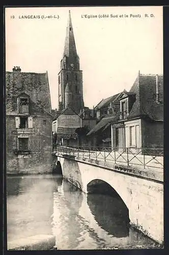 AK Langeais, L`Église côté Sud et le Pont