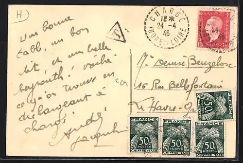 AK Chargé, La Poste et arbres environnants