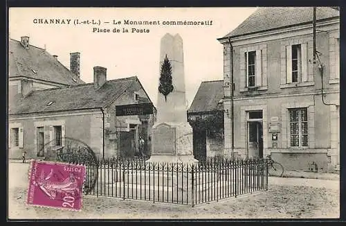 AK Channay, Le Monument commémoratif Place de la Poste