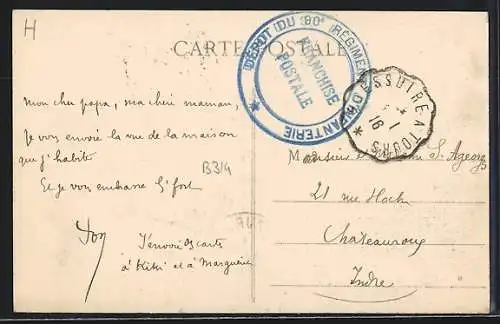 AK Cheillé, Place de l`Église avec groupe d`enfants et bâtiments historiques